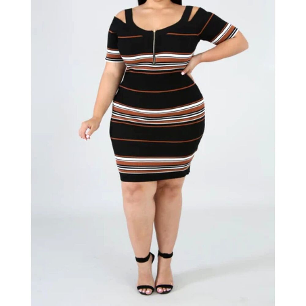 Haute Fox Long Striped black, brown, and white Dress Size 2XL